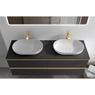 CERANO - Koupelnová skříňka Velora - černá matná, úchytka zlatá + deska pod umyvadlo Navira Slim - 18 mm - 120x54,8x46,5 cm