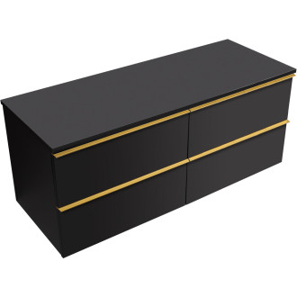 CERANO - Koupelnová skříňka pod umyvadlo s úchytkou/deskou pod umyvadlo Velora - 18 mm - černá matná, zlatá úchytka - 138x53x45,2 cm