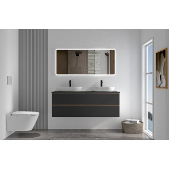 CERANO - Koupelnová skříňka pod umyvadlo s úchytkou/deskou pod umyvadlo Velora - 18 mm - černá matná, zlatá úchytka - 138x53x45,2 cm