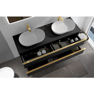 CERANO - Koupelnová skříňka pod umyvadlo s úchytkou/deskou pod umyvadlo Velora - 18 mm - černá matná, zlatá úchytka - 158x53x45,2 cm