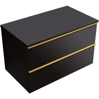 CERANO - Koupelnová skříňka pod umyvadlo s úchytkou/deskou pod umyvadlo Velora - 18 mm - černá matná, zlatá úchytka - 79x53x46 cm