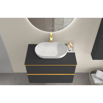 CERANO - Koupelnová skříňka Velora - černá matná, úchytka zlatá + deska pod umyvadlo Navira Slim - 18 mm - 80x54,8x46,5 cm