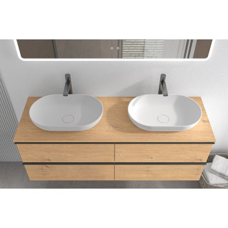 CERANO - Koupelnová skříňka pod umyvadlo s úchytkou/deskou pod umyvadlo Velora - 18 mm - dub medový, černá úchytka - 138x53x45,2 cm