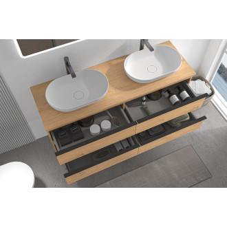 CERANO - Koupelnová skříňka pod umyvadlo s úchytkou/deskou pod umyvadlo Velora - 18 mm - dub medový, černá úchytka - 138x53x45,2 cm