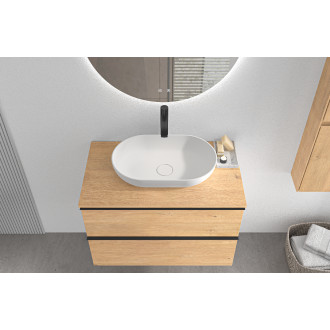 CERANO - Koupelnová skříňka Velora - dub medový, úchytka černá + deska pod umyvadlo Navira Slim - 18 mm - 60x54,8x46,5 cm
