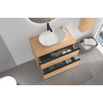 CERANO - Koupelnová skříňka Velora - dub medový, úchytka černá + deska pod umyvadlo Navira Slim - 18 mm - 70x54,8x46,5 cm