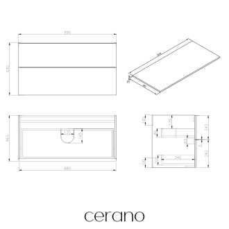 CERANO - Koupelnová skříňka pod umyvadlo s úchytkou/deskou pod umyvadlo Velora - 18 mm - dub medový, černá úchytka - 99x53x46 cm