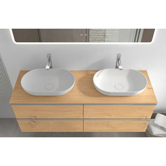 CERANO - Koupelnová skříňka Velora - dub medový, úchytka chrom + deska pod umyvadlo Navira Slim - 18 mm - 120x54,8x46,5 cm
