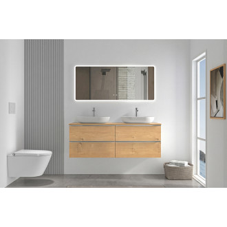 CERANO - Koupelnová skříňka pod umyvadlo s úchytkou/deskou pod umyvadlo Velora - 18 mm - dub medový, chromová úchytka - 158x53x45,2 cm