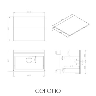 CERANO - Koupelnová skříňka Velora - dub medový, úchytka chrom + deska pod umyvadlo Navira Slim - 18 mm - 70x54,8x46,5 cm
