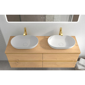 CERANO - Koupelnová skříňka Velora - dub medový, úchytka zlatá + deska pod umyvadlo Navira Slim - 18 mm - 120x54,8x46,5 cm