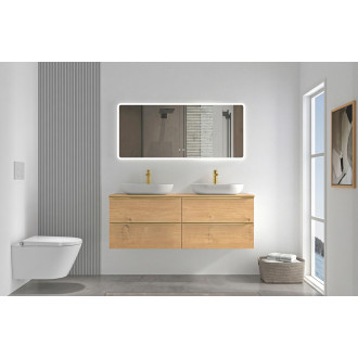 CERANO - Koupelnová skříňka pod umyvadlo s úchytkou/deskou pod umyvadlo Velora - 18 mm - dub medový, zlatá úchytka - 158x53x45,2 cm