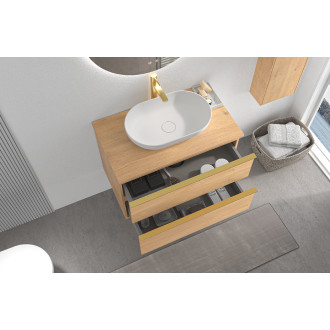CERANO - Koupelnová skříňka Velora - dub medový, úchytka zlatá + deska pod umyvadlo Navira Slim - 18 mm - 70x54,8x46,5 cm