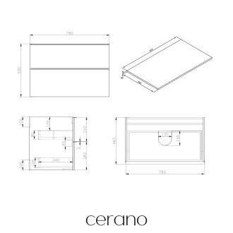 CERANO - Koupelnová skříňka pod umyvadlo s úchytkou/deskou pod umyvadlo Velora - 18 mm - dub medový, zlatá úchytka - 79x53x46 cm