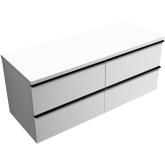 CERANO - Koupelnová skříňka Velora - bílá matná, úchytka černá + deska pod umyvadlo Navira Pro - 36 mm - 140x56,6x46,5 cm