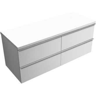 CERANO - Koupelnová skříňka Velora - bílá matná, úchytka chromová + deska pod umyvadlo Navira Pro - 36 mm - 140x56,6x46,5 cm