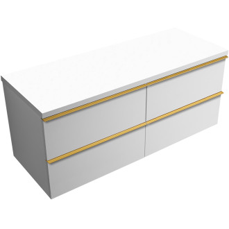 CERANO - Koupelnová skříňka Velora - bílá matná, úchytka zlatá + deska pod umyvadlo Navira Pro - 36 mm - 140x56,6x46,5 cm