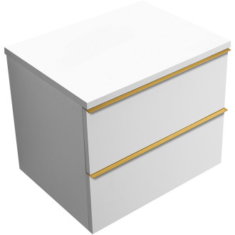 CERANO - Koupelnová skříňka Velora - bílá matná, úchytka zlatá + deska pod umyvadlo Navira Pro - 36 mm - 70x56,6x46,5 cm