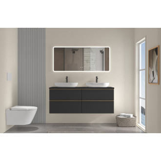 CERANO - Koupelnová skříňka pod umyvadlo s úchytkou/deskou pod umyvadlo Velora - 36 mm - černá matná, zlatá úchytka - 138x53x45,2 cm