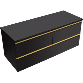 CERANO - Koupelnová skříňka pod umyvadlo s úchytkou/deskou pod umyvadlo Velora - 36 mm - černá matná, zlatá úchytka - 158x53x45,2 cm