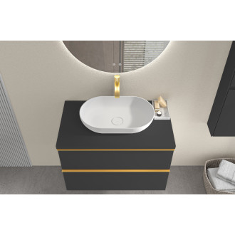 CERANO - Koupelnová skříňka pod umyvadlo s úchytkou/deskou pod umyvadlo Velora - 36 mm - černá matná, zlatá úchytka - 59x53x46 cm