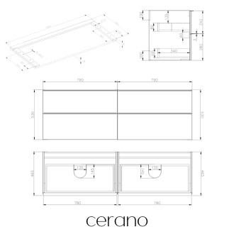 CERANO - Koupelnová skříňka pod umyvadlo s úchytkou/deskou pod umyvadlo Velora - 36 mm - dub medový, chromová úchytka - 158x53x45,2 cm