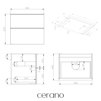 CERANO - Koupelnová skříňka pod umyvadlo s úchytkou/deskou pod umyvadlo Velora - 36 mm - dub medový, chromová úchytka - 59x53x46 cm
