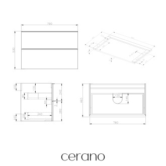 CERANO - Koupelnová skříňka pod umyvadlo s úchytkou/deskou pod umyvadlo Velora - 36 mm - dub medový, chromová úchytka - 79x53x46 cm