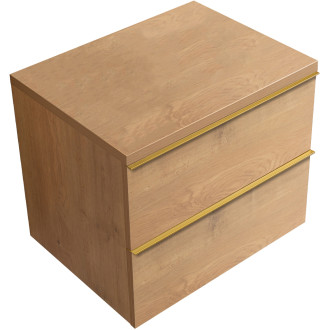 CERANO - Koupelnová skříňka Velora - dub medový, úchytka zlatá + deska pod umyvadlo Navira Pro - 36 mm - 70x56,6x46,5 cm