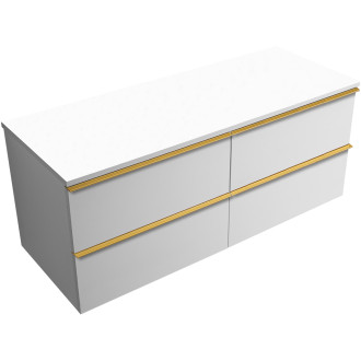 CERANO - Koupelnová skříňka Velora - bílá matná, úchytka zlatá + deska z lit. mramoru Elanys - 12 mm - bílá matná - 160x54,2x46,5 cm