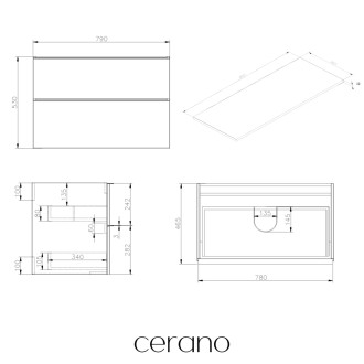 CERANO - Koupelnová skříňka Velora - bílá matná, úchytka zlatá + deska z lit. mramoru Elanys - 12 mm - bílá matná - 80x54,2x46,5 cm