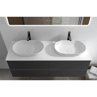 CERANO - Koupelnová skříňka Velora - černá matná, úchytka černá + deska z lit. mramoru Elanys - 12 mm - bílá matná - 120x54,2x46,5 cm
