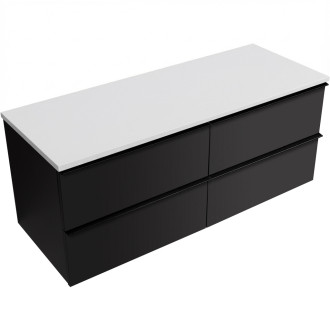 CERANO - Koupelnová skříňka Velora - černá matná, úchytka černá + deska z lit. mramoru Elanys - 12 mm - bílá matná - 160x54,2x46,5 cm