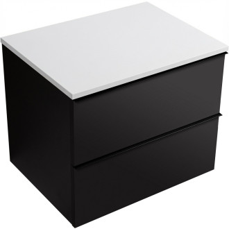 CERANO - Koupelnová skříňka Velora - černá matná, úchytka černá + deska z lit. mramoru Elanys - 12 mm - bílá matná - 60x54,2x46,5 cm
