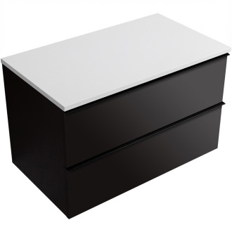 CERANO - Koupelnová skříňka Velora - černá matná, úchytka černá + deska z lit. mramoru Elanys - 12 mm - bílá matná - 100x54,2x46,5 cm
