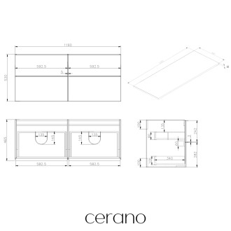 CERANO - Koupelnová skříňka Velora - černá matná, úchytka chrom + deska z lit. mramoru Elanys - 12 mm - bílá matná - 120x54,2x46,5 cm