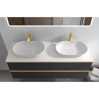 CERANO - Koupelnová skříňka Velora - černá matná, úchytka zlatá + deska z lit. mramoru Elanys - 12 mm - bílá matná - 120x54,2x46,5 cm