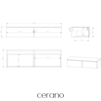CERANO - Koupelnová skříňka pro umyvadla na desku Noira - bílá matná - 150x48x28 cm