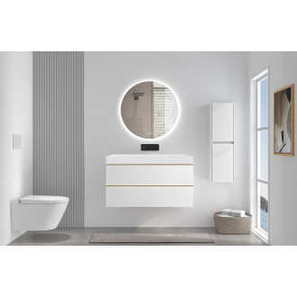 CERANO - Koupelnová skříňka Velora - bílá matná - úchytka zlatá + umyvadlo  z litého mramoru Vita - bílá matná - 100x53x46 cm