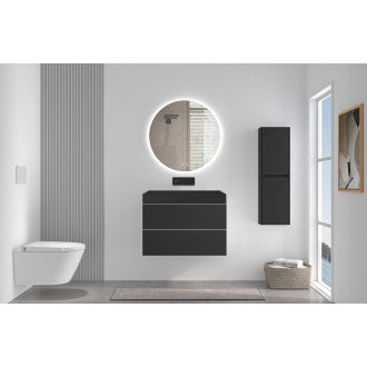 CERANO - Koupelnová skříňka Velora - černá matná - úchytka chrom + umyvadlo  z litého mramoru Vita  - černá - 70x53x46 cm
