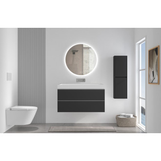 CERANO - Koupelnová skříňka Velora - černá matná - úchytka chrom + umyvadlo  z litého mramoru Vita - bílá lesklá - 100x53x46 cm