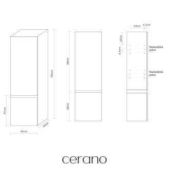 CERANO - Koupelnová skříňka vysoká Carole - bílá matná - 45x150x34 cm