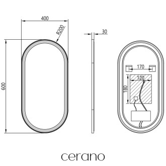CERANO - Koupelnové LED zrcadlo Alto, kovový rám - černá matná - 40x60 cm