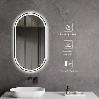 CERANO - Koupelnové LED zrcadlo Alto, kovový rám - černá matná - 40x60 cm