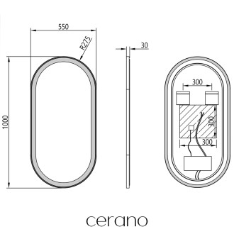 CERANO Koupelnové LED zrcadlo Alto, kovový rám černá matná 55x100 cm CER-NT8144G-55X100