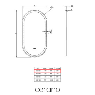 CERANO - Koupelnové LED zrcadlo Ayvo - 40x60 cm
