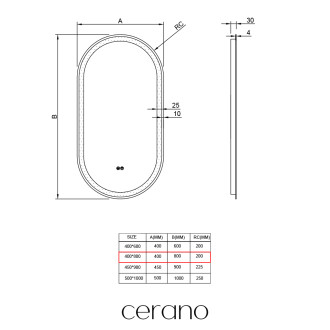 CERANO - Koupelnové LED zrcadlo Ayvo - 40x80 cm