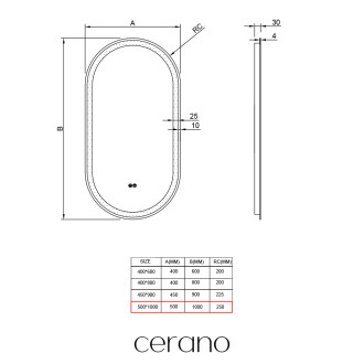 CERANO - Koupelnové LED zrcadlo Ayvo - 50x100 cm
