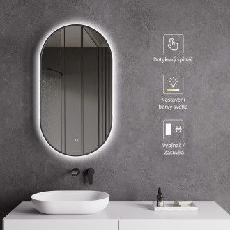 CERANO - Koupelnové LED zrcadlo Balzo, kovový rám - černá matná - 40x60 cm