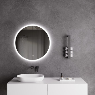 CERANO - Koupelnové LED zrcadlo Blanco, akrylátový rám - bílá lesklá - Ø 80 cm